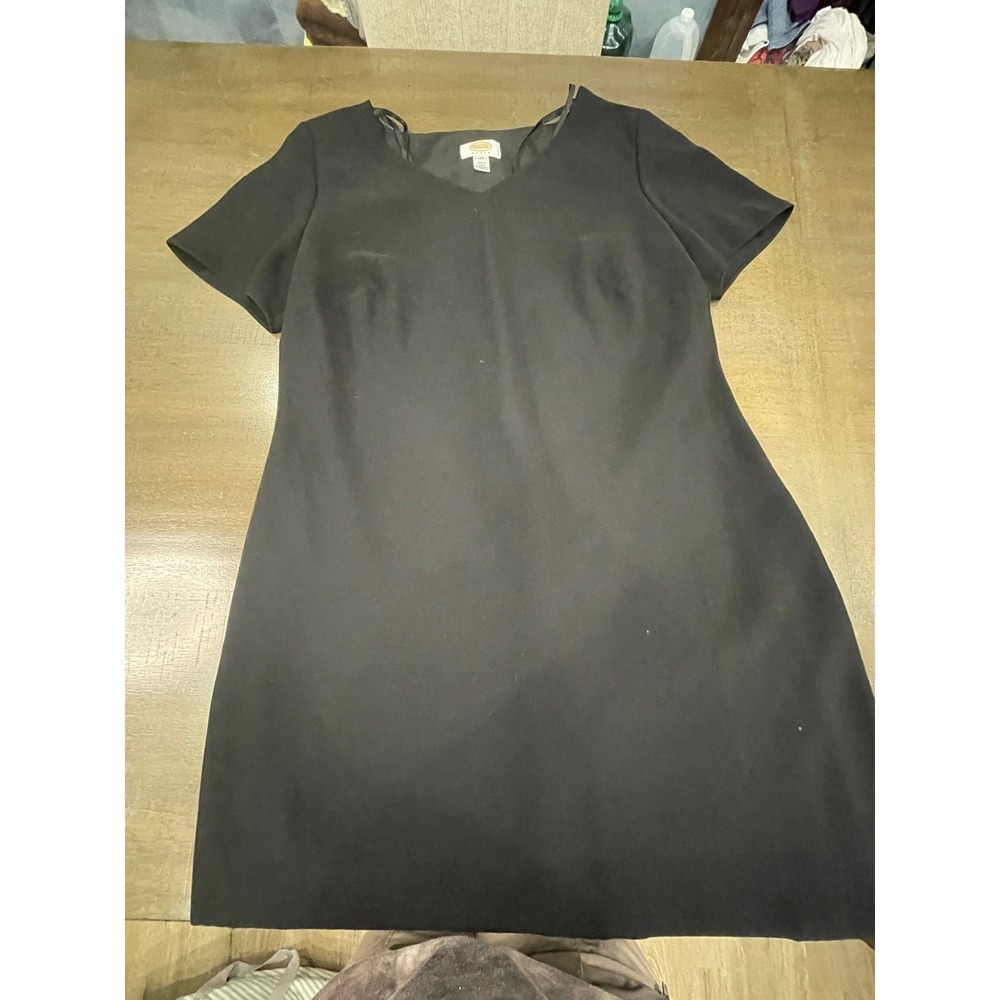 Talbots Woman Black Dress 12W Short Sleeve Career Casual V Neck